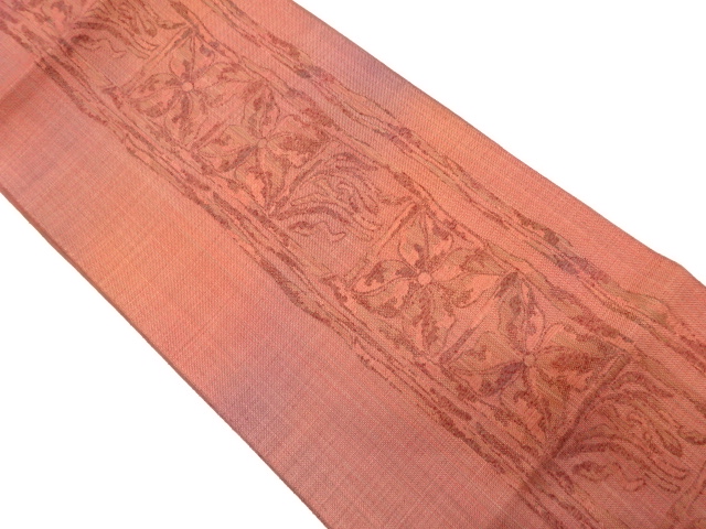 縞に花模様織出し袋帯